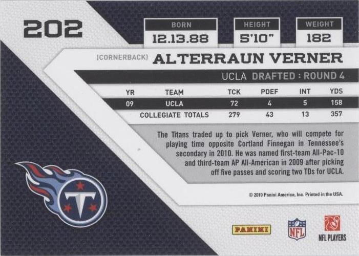 2010 Panini Threads Alterraun Verner #202