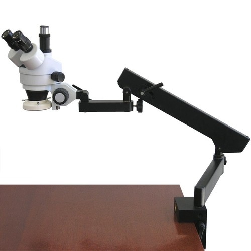 AmScope 7X-45X Trinocular Zoom Stereo Microscope +Articulating Arm w Clamp+Light - Picture 1 of 7