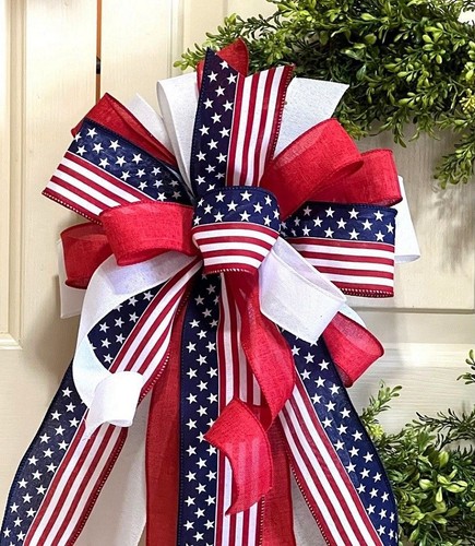 10 " MEMORIAL DAY JULY 4 th PATRIOTIC VETERANS DAY BOW for WREATH # 51 - C fl - Picture 2 of 5