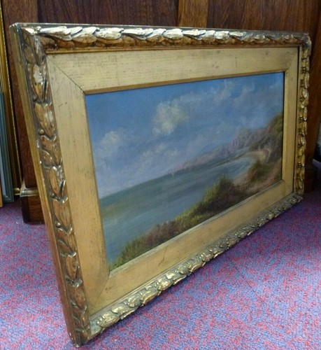 Viktorianisches antikes britisches Ölgemälde Meereslandschaft Künstler P Comlie 1898 Goldrahmen - Bild 2 von 12