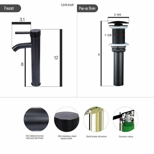 24 Inch Bathroom Vanity Cabinet with Vessel Sink Faucet & Drain Combo, Black - Picture 6 of 54