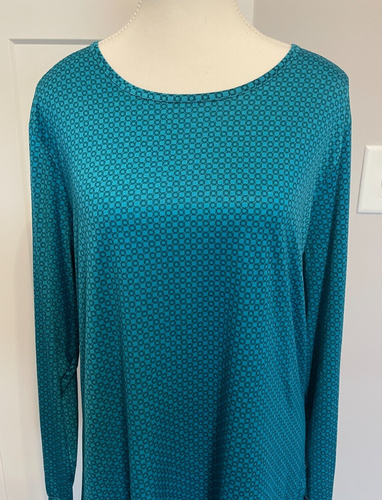 LANDS END Womens TOP Long Sleeve BLUE Geometric Stretch Athletic Size 1X 16W-18W - Picture 2 of 5
