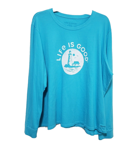 Life is Good Crusher Tee Shirt Womens XXXL Blue Lighthouse Graphic Beach Top