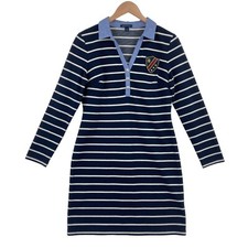Tommy Hilfiger T Shirt Dress Womens Medium Navy White Striped Knit Cotton Blend