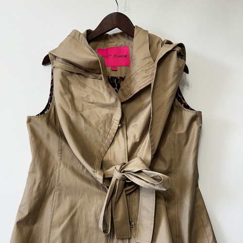 Betsey Johnson Coat Cape Poncho Size Large Tan Layered Belted Button Jacket - Picture 15 of 17
