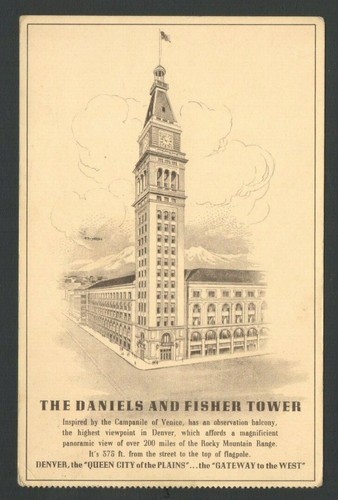 1940 Advertising OLD Postcard Tower of Daniels & Fisher Stores Denver Colorado - Picture 2 of 2