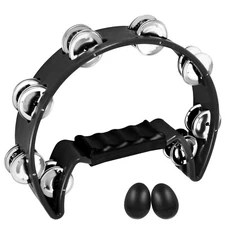 EastRock Tambourine,Metal Jingles Hand Held Percussion Half-Moon Tambourine a...