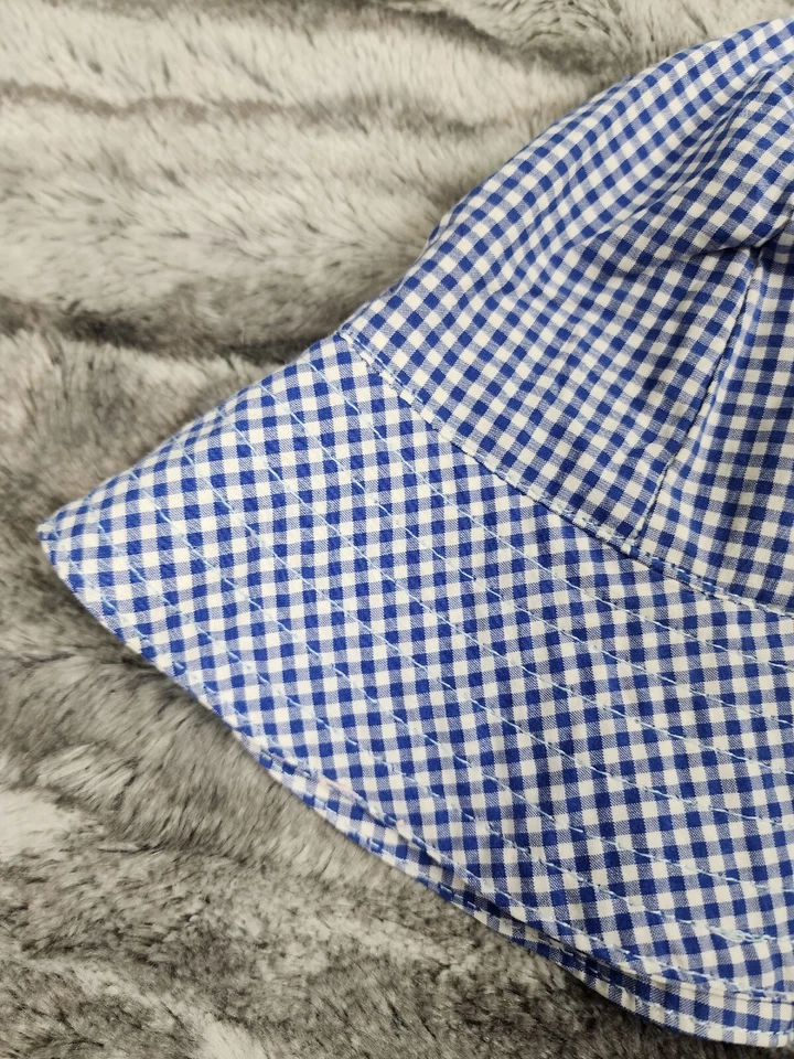 Ralph Lauren Bucket Hat Blue Micro Check Kids Size S/M Blue Label Yellow Pony - Image 3 of 4