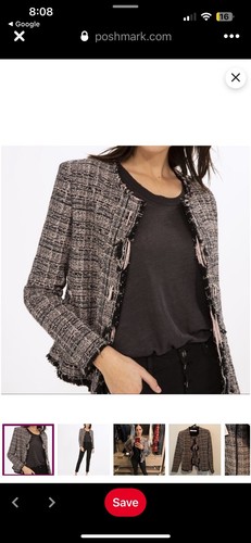IRO Frannie Distressed Cotton Tweed Blend Women's Jacket Pink Blk Size 38 France - Picture 6 of 6