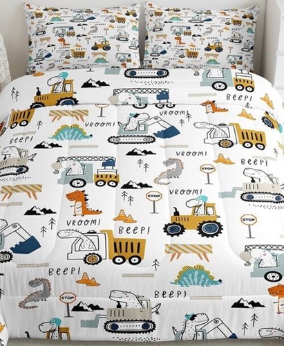 Construction Bedding Set Equipment Trucks Dinosaurs Comforter Set Full Multi - Picture 2 of 4