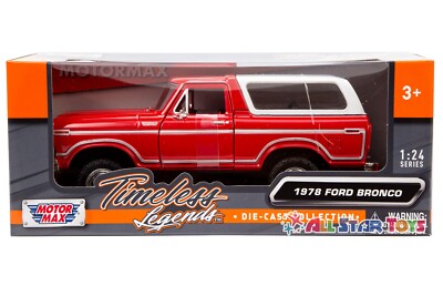 モーターマックス 1/24 1978 フォードブロンコ BLACK / RED 1978 FORD BRONCO CUSTOM RED & WHITE 1/24 DIECAST MODEL CAR