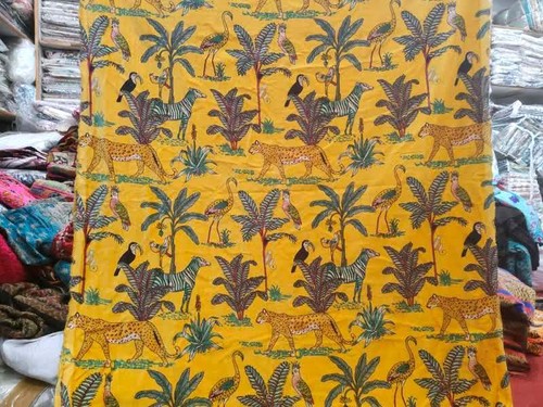 Indian Yellow Jungle Printed Velvet Fabric Dress Sewing Upholstery Velvet Fabric - Picture 3 of 7