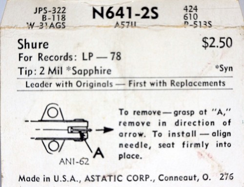 NOS ASTATIC N641-2S Diamond Needle Stylus for SHURE A57U 424 610 P-513S W-311AGS - Picture 2 of 3