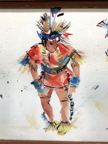 c.1970s NATIVE AMERICAN TRIBAL DANCERS - Original Vtg Watercolor Painting Indian - Picture 8 of 12