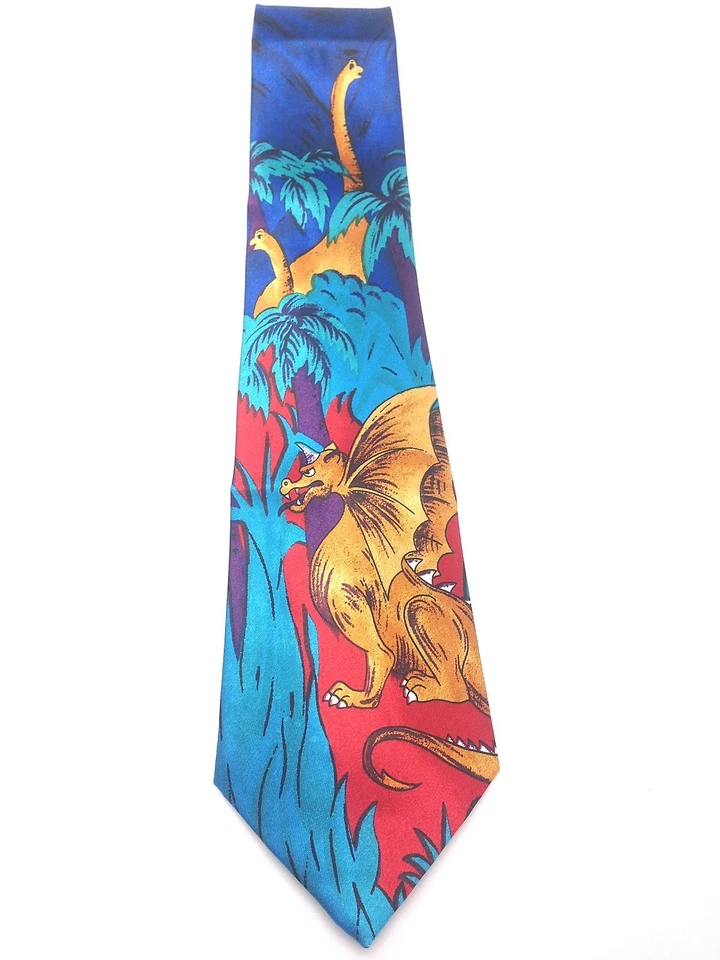 Para Hombres Vestido Corbata Cuello Informal Divertido Rojo Hawaiano Dragón Palma Tiburón Dinosaurio Isla R Foto 3 de 4