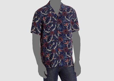 $138 Scotch & Soda Men's Blue Floral Short-Sleeve Button-Up Dress Shirt Size S