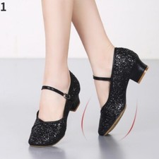 Women Modern Glitter Sequins Dancing Shoes 3.5cm Chunky Heels Waltz Ballroom
