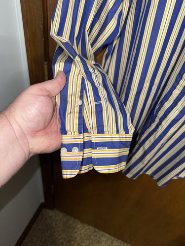 Usada en Excelente Condición Camisa Ralph Lauren Regent Clásica L/S Botón Azul Amarillo 17/XL - Imagen 6 de 8