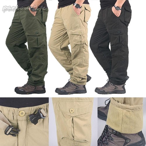Mens Pants Winter Work Trousers Warm Thermal Fleece Lined Tactical