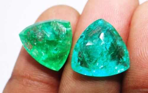 Natural 12.Trillion cut Colombian Green Emerald Loose Gemstone Certified2pcs lot - Picture 8 of 8