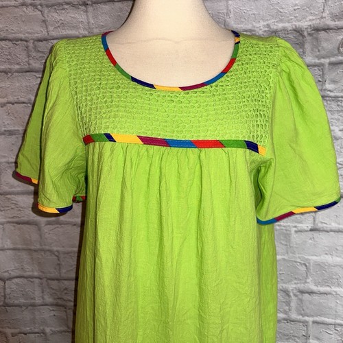 Beverly West hellgrün & Regenbogen Gaze Haus Kleid Moo Moo Freizeit Größe M USA - Bild 2 von 12