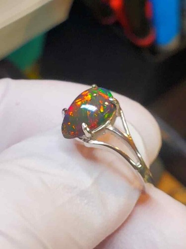 3.10 Ct Black Opal Engagement Prong Ring 14k Solid White Gold - 第 1/7 張圖片