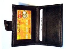 Genuine Leather Slim 3 Credit Card  ID Holder Black Men's Wallet