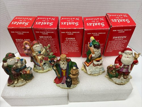 Juego de 5 estatuillas de porcelana pintadas a mano Papá Noel del Mundo México, China, etc. - Imagen 6 de 9