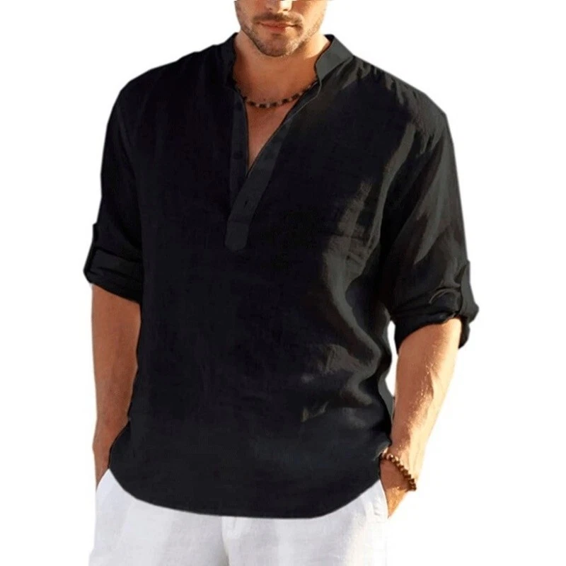 Camisas De Hombre De Vestir de Hilo De Elegantes Para Camisetas Manga Larga  Mens