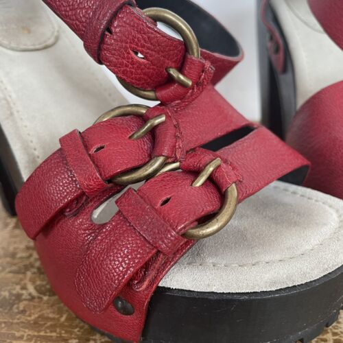 Miu Miu Platform Sandals Heels Block Red Leather Buckle 38 - Picture 11 of 16