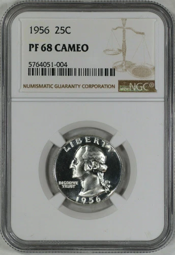 :1956-P S25C WASHINGTON QUARTER NGC ULTRA SUPERB PF 68 CAMEO LOW POP HIGH GRADES