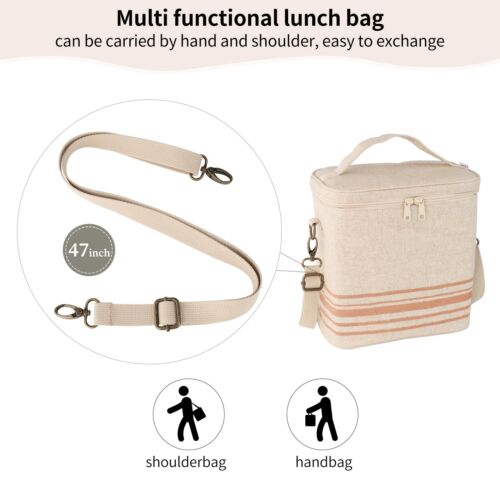 Large Tote Lunch Bag for Women Thermal Bag with Double Zipper Close and adjus... - Picture 5 of 6