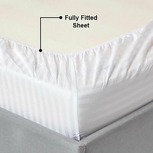 HOTEL QUALITY COTTON SATIN STRIPE FLAT WHITE SHEET BED STRIPE SATEEN BEDDING SET - Picture 16 of 63