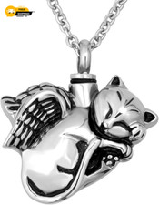 Cute Angel Cat Pet Urn Necklace for Ashes Cremation Jewelry Memorial Animal Stai