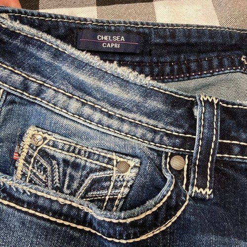 *ECC! VIGOSS CHELSEA CAPRI JEANS HERITAGE FIT taglia 9/10 x 21/23 blu navy metallizzato - Foto 7 di 10