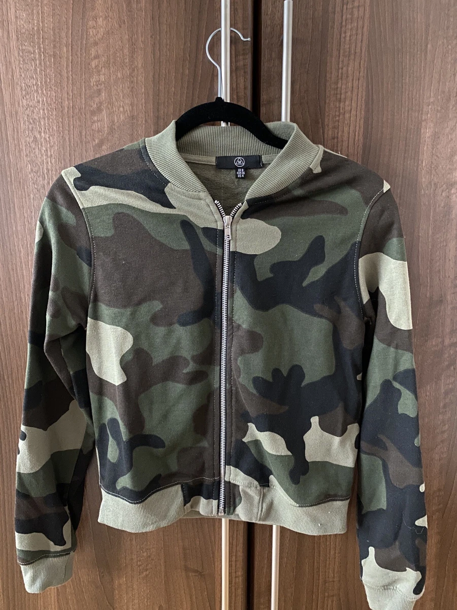 Women s Missguided Camo Bomber Jacket Size 8 New eBay