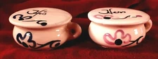 Vintage Ceramic Hand-painted Teacup His & Hers Salt And Pepper Shakers.