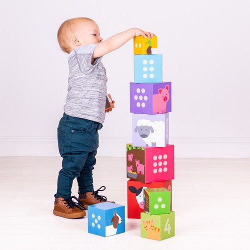 Cubos apiladores Bigjigs Toys Farmyard (10 piezas) apilador, cubos de anidación - Imagen 4 de 6