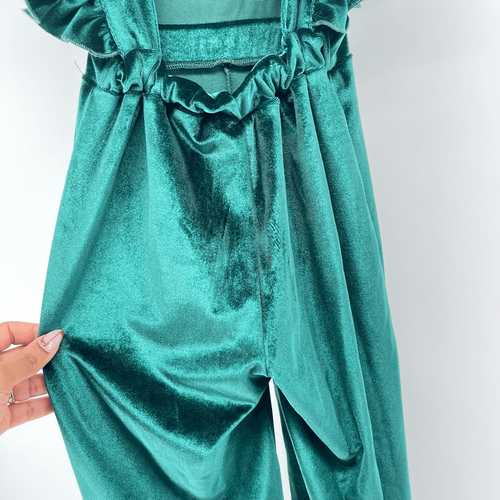 Orchid Lane Girl’s Emerald Green Velvet Wide-Leg One-Piece Jumpsuit Size 4 - Picture 10 of 14