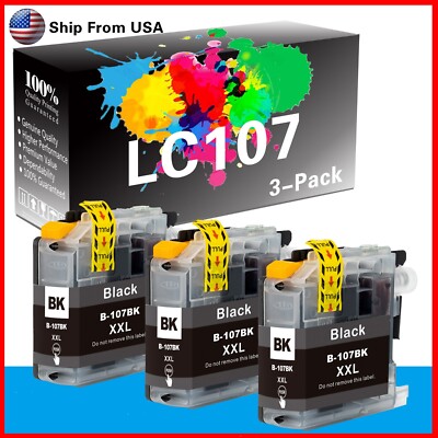 3PK LC-107 LC107BK Ink Cartridge for MFC-J4310DW J4410DW J4510DW ...