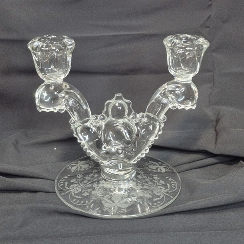 Harvester Double Light By Heisey with Orchid Etch Vintage Blown Glass 1940s - Picture 4 of 5