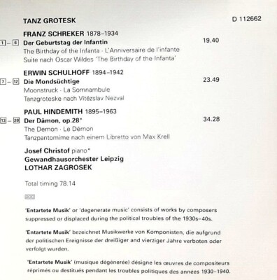 Tanz Grotesk: Schreker, Schulhoff, Hindemith, Zagrosek, 1995 Germany Decca – 444 182-2 Tanz Grotesk: Schreker, Schulhoff, Hindemith, Zagrosek, 1995 Germany Decca – 444 182-2