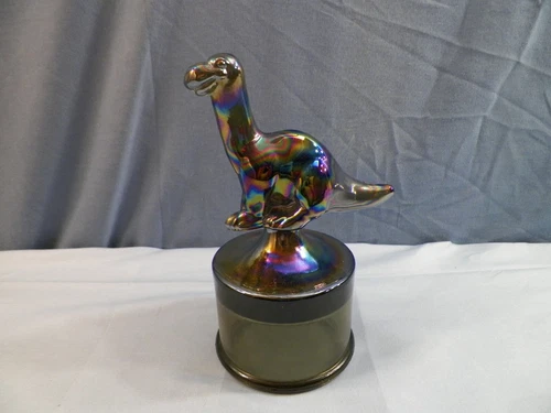 Fenton by Mosser Titanium Carnival Glass Dinosaur on the Font Figurine