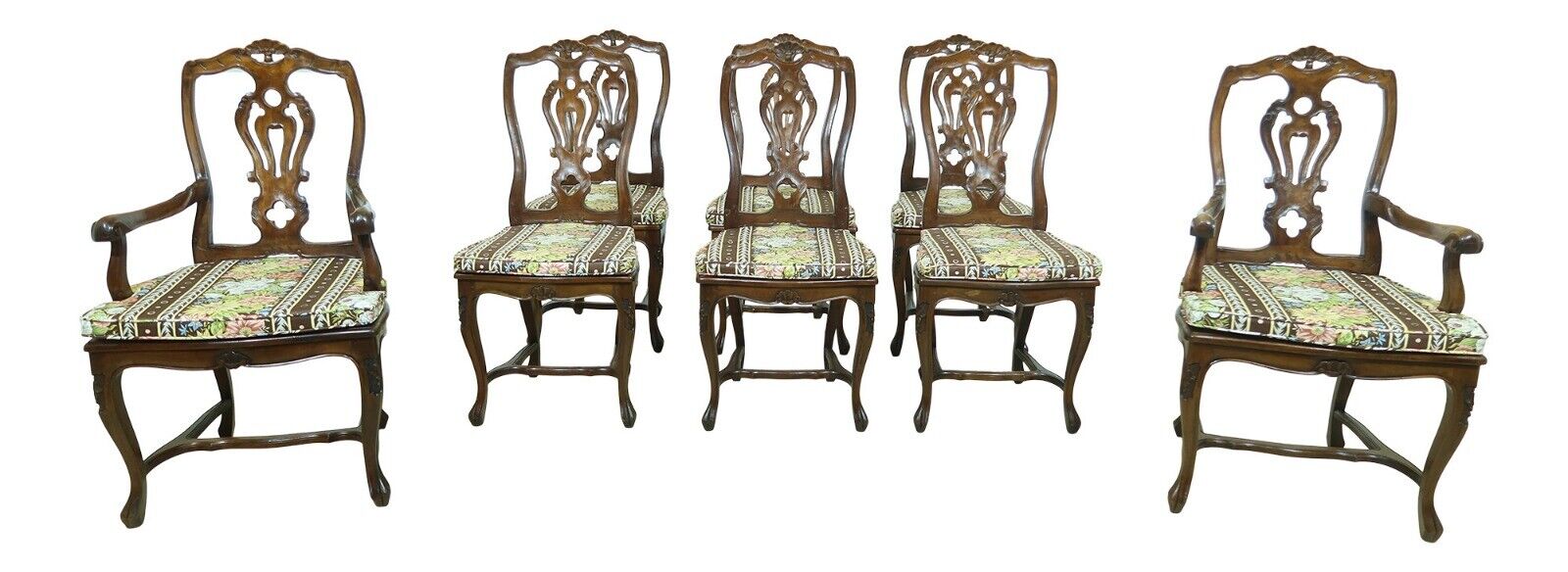 L33269EC: Set Of 8 Italian Walnut Cane Seat Dining Room Chairs