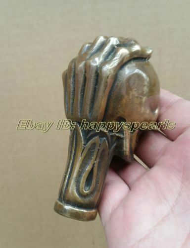 Old Bronze Hand Carved handguard skull Statue Cane Walking Stick Head - Picture 3 of 7