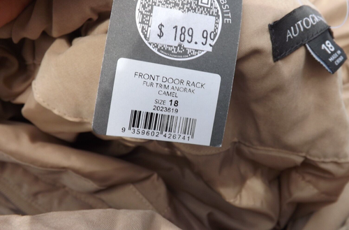 New Autograph Jacket 18 Womens Camel Anorak Drawstring Faux Fur Hood Longline - Picture 4 of 8
