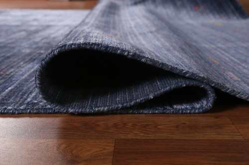 Alfombra Gabbeh de seda azul marino suave y felpa anudada a mano 8x10 pies para sala de estar - Imagen 11 de 20