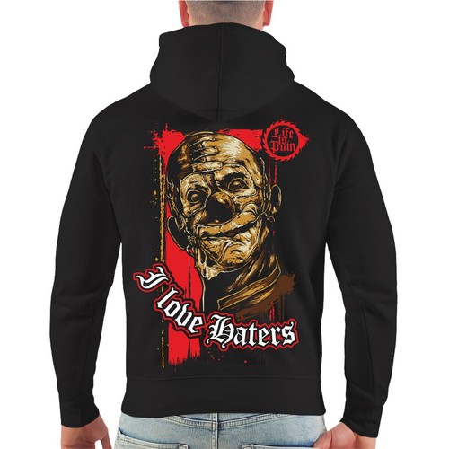 Herren Kapuzenpullover Life is Pain I love Haters Hoodie Social distance horror - Foto 4 di 7