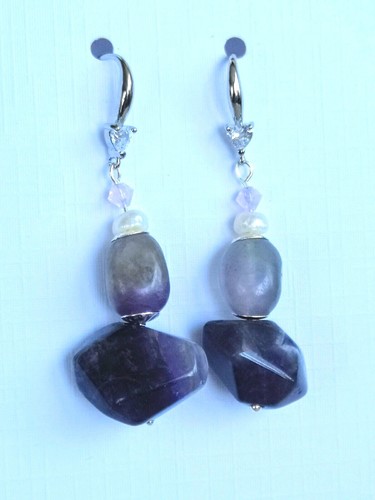 Amethyst Jewellery Earrings Ring Gemstone Freshwater Swarovski Earrings - Picture 15 of 19