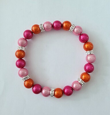 Sylvie's 3 D Magic Beads Perlen Armband 20 cm, pink rosa orange/Nr. 0797